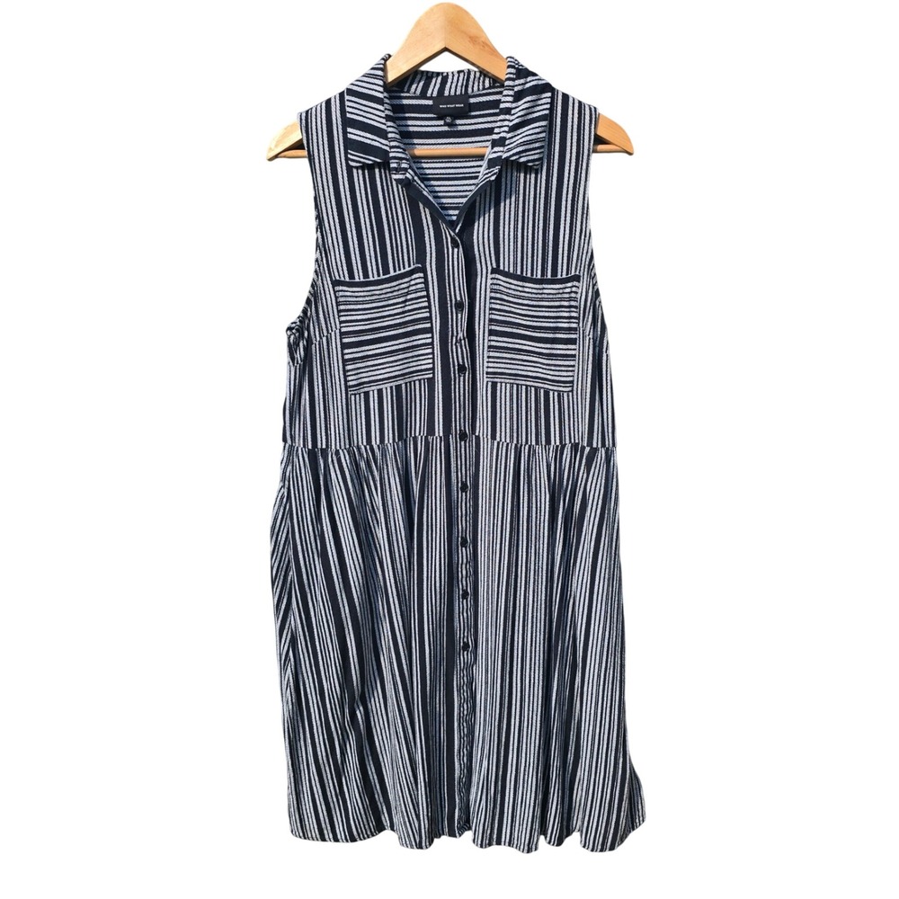 Who What Wear Striped Sleeveless‎ Shirt Dress Casual Summer Black White XL